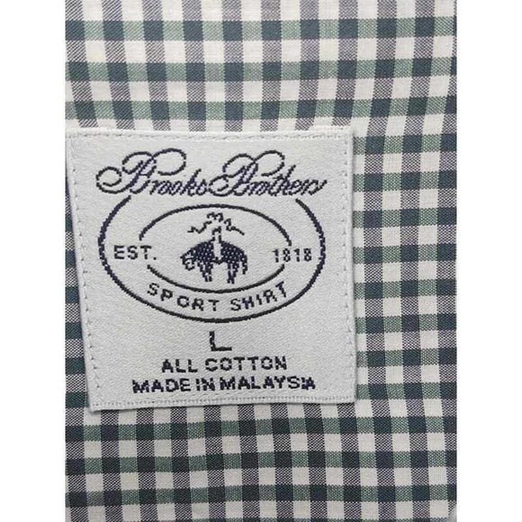 Brooks Brothers sport shirt tiny check blue green white button up in large - Picture 3 of 3